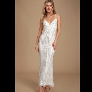 *NWT* Lulus Yolanda White Sequin Maxi Dress